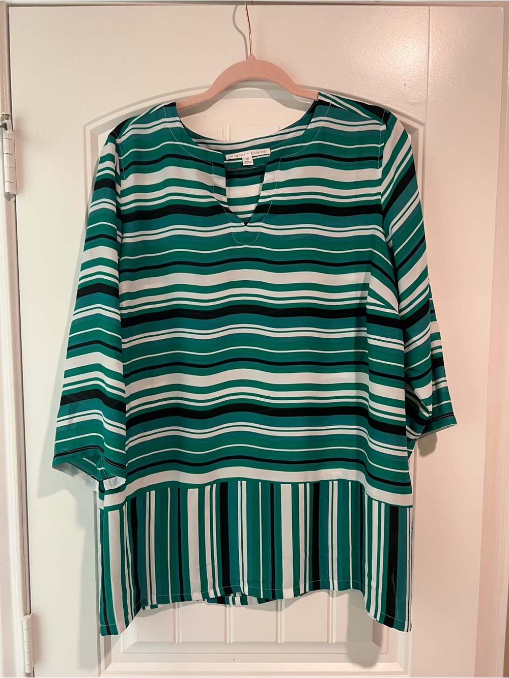 Violet & Claire Teal and White Striped Tunic
